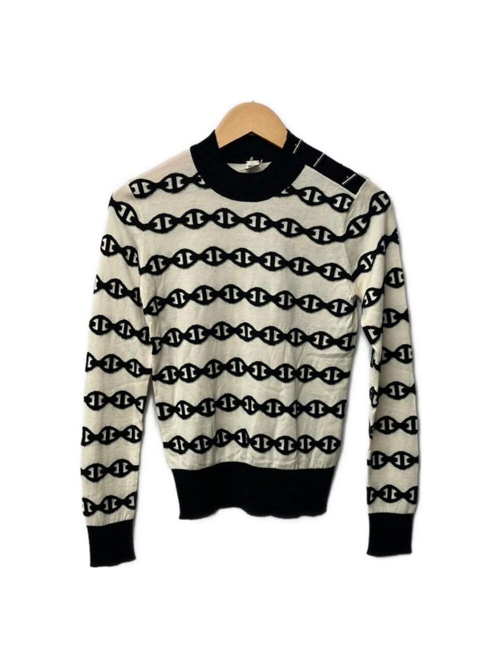 Hermes Long Sleeve Sweater 36 S Ivory Black Chaine D'ancre - Picture 1 of 5